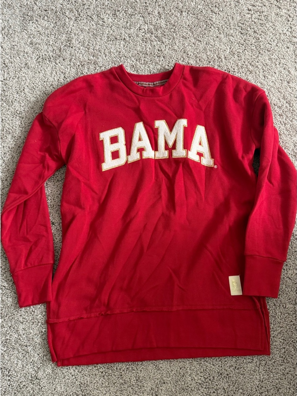 Pressbox Red 'BAMA' Crewneck Sweater with Cream Lettering
